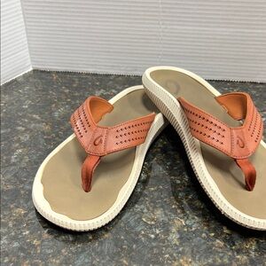 OluKai Men's Flip-Flops in Rust Orange and Cream